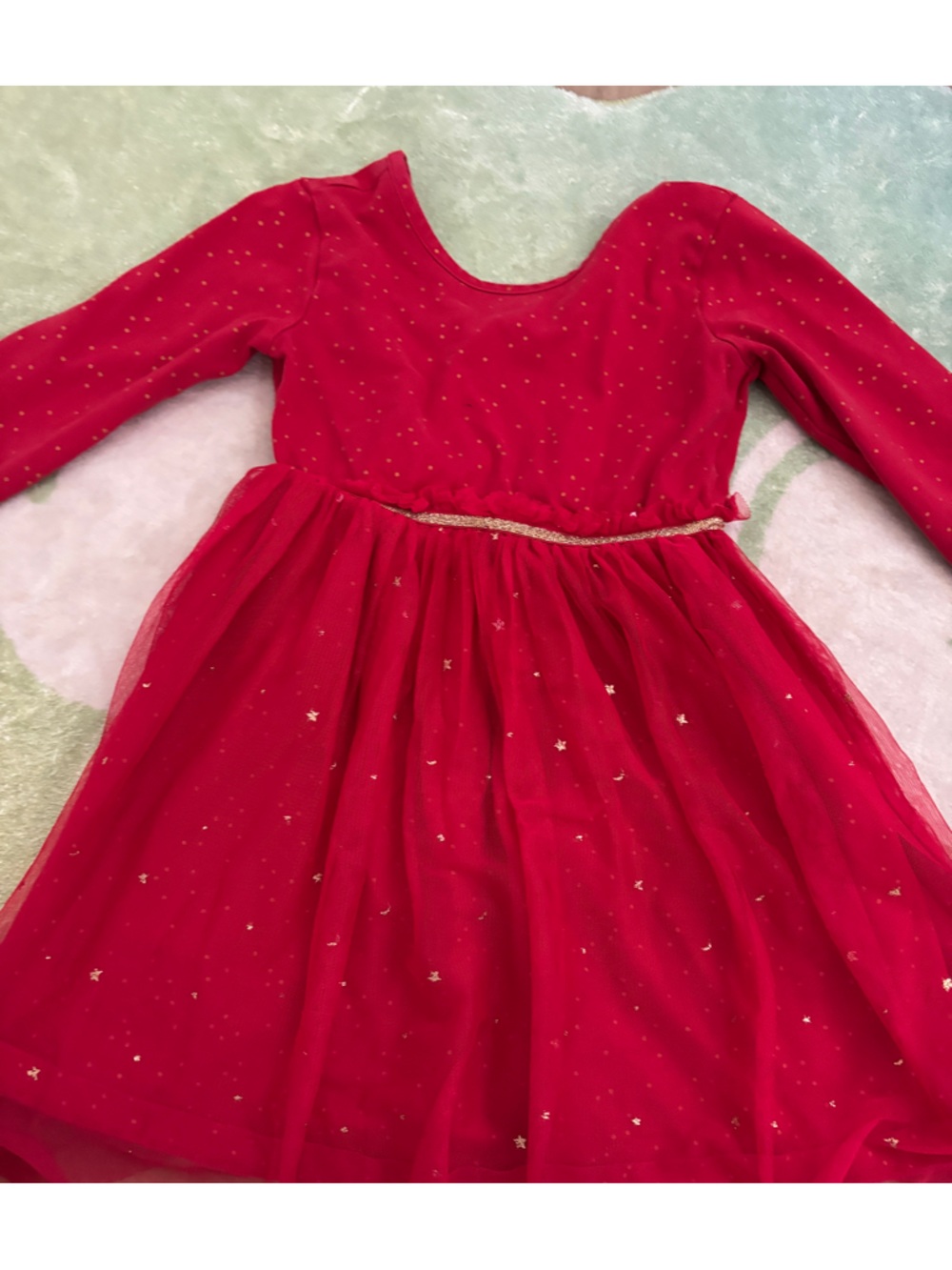 Hanna Andersson Red Long-Sleeve Tulle Star Dress with Gold Belt